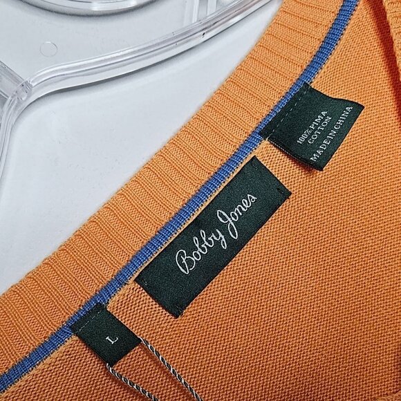 Bobby Jones Sweater Mens Large Tangerine Pima Cotton Lightweight Preppy Golf NEW - Picture 3 of 9